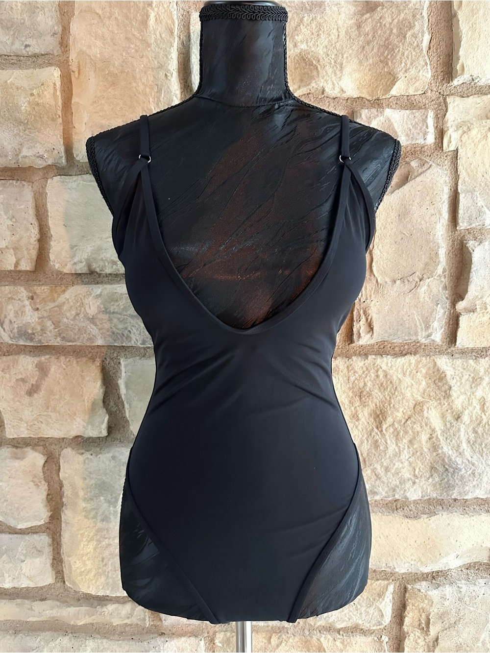 Black One-Piece Swimsuit with Deep V Neck
